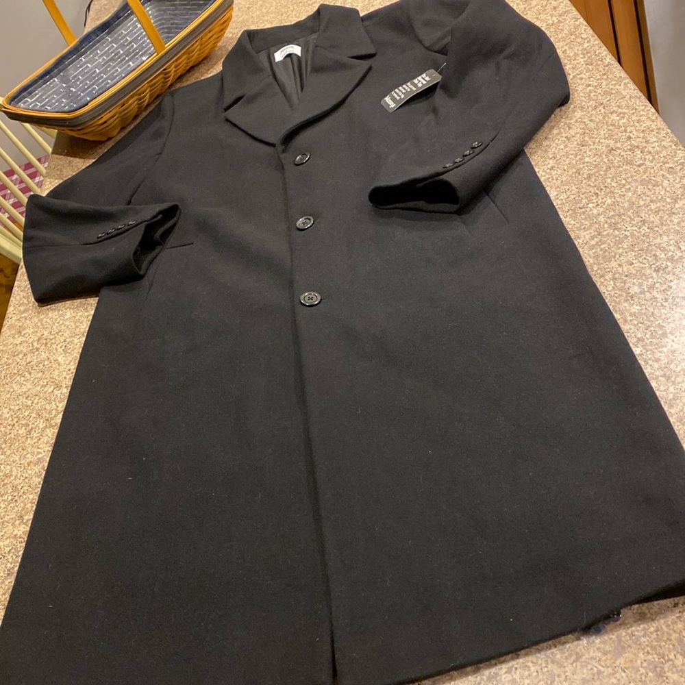 NWT Mason Signature Black Wool Blend Long Dress Coat Large Button Men’s